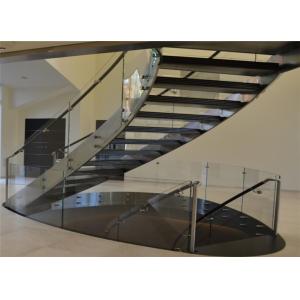 Wood Treada Arc Building Curved Stairs Carbon Steel Stringer Painting Finish