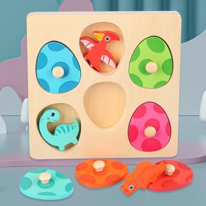 Wooden Dinosaur Egg Cartoon Animal Hand Grab Board Early Education