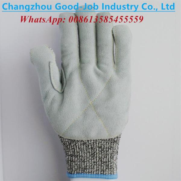 Cow Split Leather Cut Resistant HPPE Anti Cut 13G Thickened Finger Covered Protective Work Hand Gloves