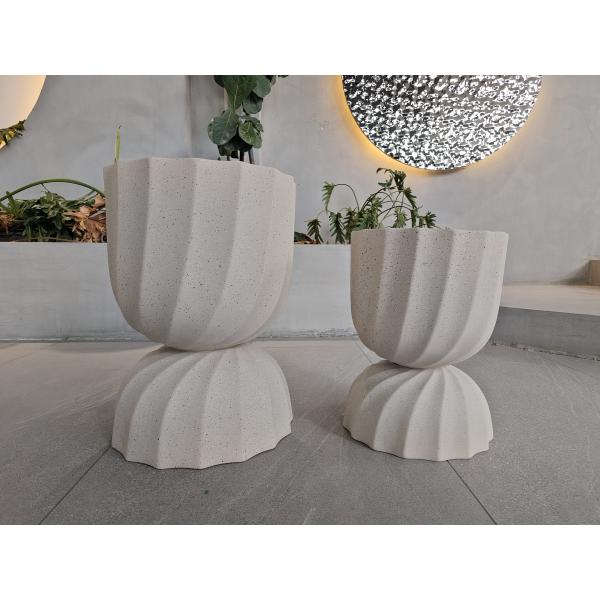 Round Fiber Clay Planter In Modern Style With Textured Surface And Weather-Resistant Material