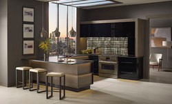 2022 New Trend Straight Island Kitchen Cabinets With Quartz Work Top And Hood