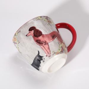 Promotional Gift Cute Cartoon Poodle Dog Ceramic Coffee Mugs Pure Hand Painted