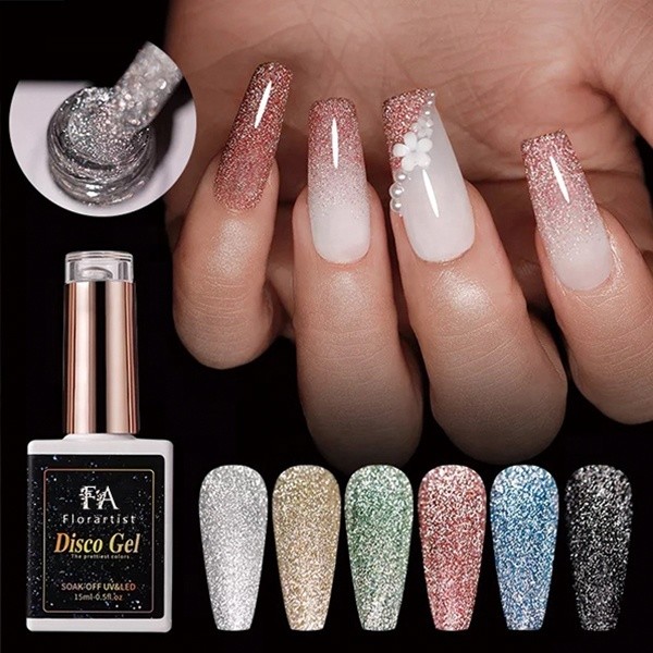 Custom 15ml Flash Shiny Disco Gel Soak Off Diamond Reflective Glitter Gel Polish