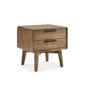 Nordic Modern Walnut Wood Bedside Table with Double Drawer