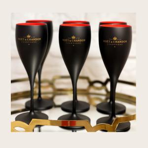 China Party Plastic Champagne Flutes Moet Chandon Glass Wine Drinkware Black Red 2 Color on sale