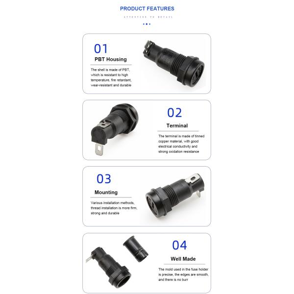 H3-17 PBT Bayonet Type Cap 5.2x20mm Glass Ceramic Tube Panel Mounting Fuse Holder