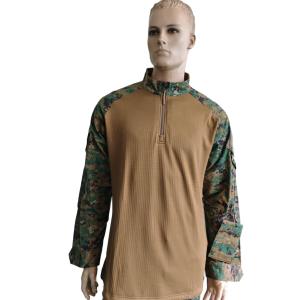 Military Style Camouflage Top High Neck Half Placket Breathable Camouflage