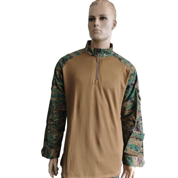 Military Style Camouflage Top High Neck Half Placket Breathable Camouflage