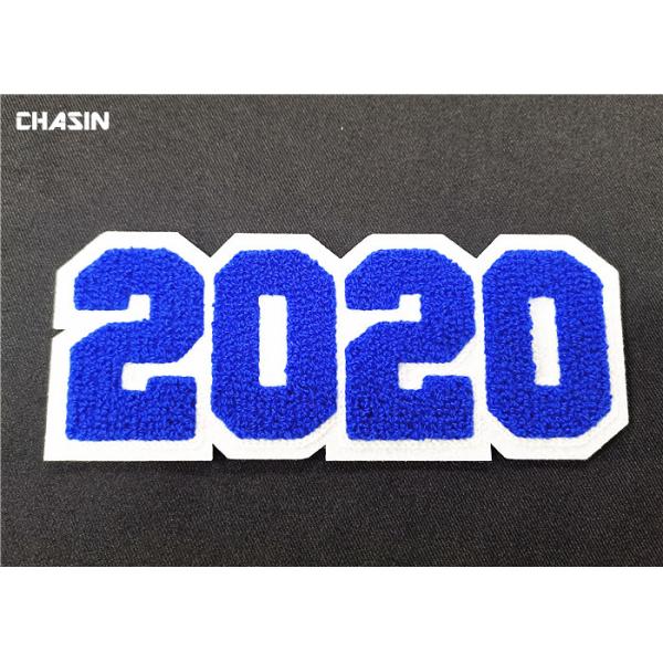 Buy 3D Custom Sew On Letterman Patches / 2020 Number Chenille Back Patches at wholesale prices