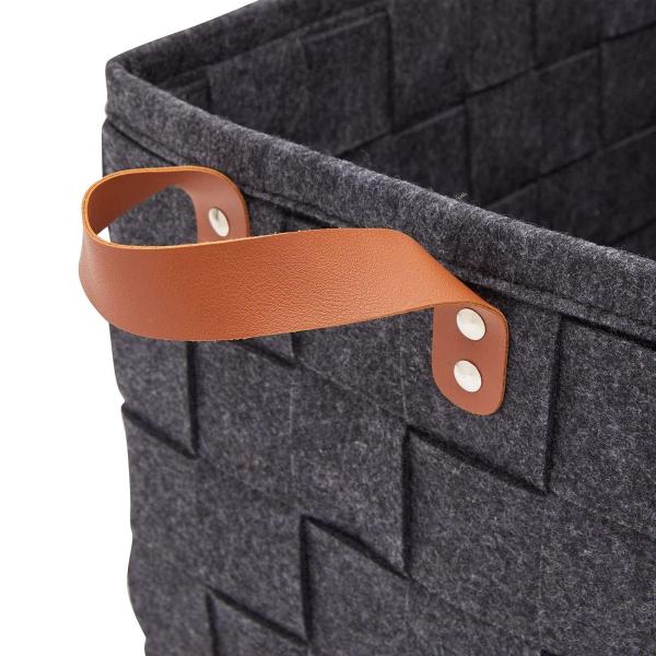Reach Certificates Grey Felt Basket Pu Handle Woven For Home Organization