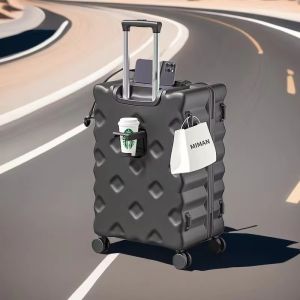 Aluminum Trolley Simple Luxury Modern Large Suitcase Dark Black 360° Spinner Wheels TSA Lock Oversized Check-In Bag for Business Light Weight