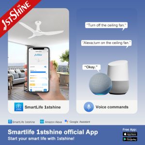 Modern Flush-Mount Ceiling Fan With LED Light For Indoor Smart APP Control