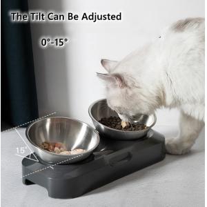 15° Tilted Raised Stainless Steel Indoor Cats Bowls With Stand For Food And