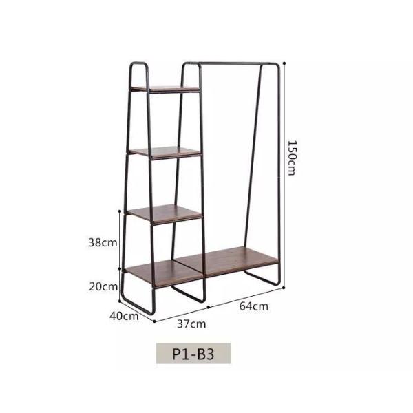 Black Floor 4 Tier 150cm Height Steel Clothes Rack