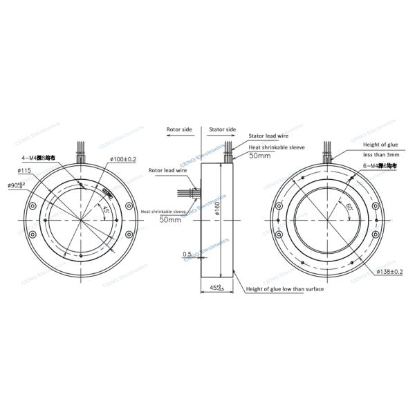 Industry Automatic Equipment Low Temperature Slip Ring with Through Hole 50rpm