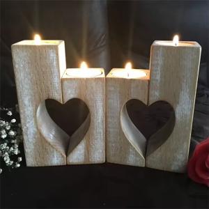 Customized heart-shaped wooden candlestick Anniversary candlestick Valentine's