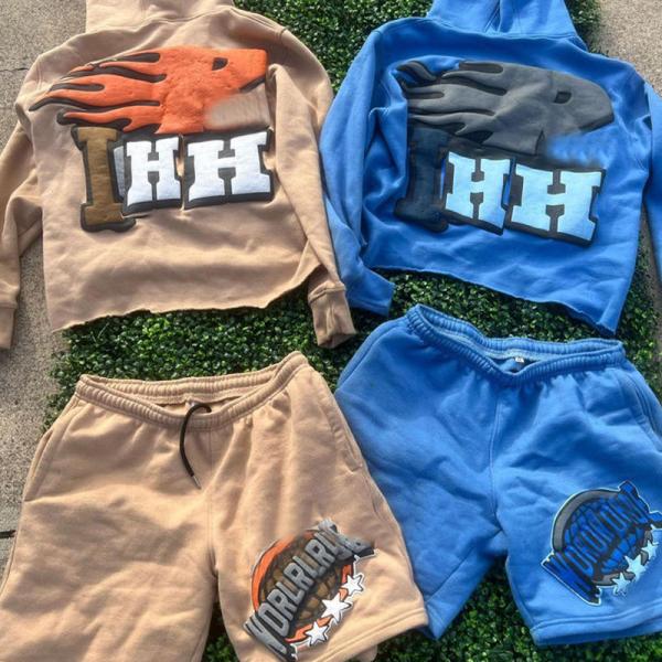 Latest Custom Puff Foem Printing French Terry Unisex Jogger Two Pieces Summer Hoodies Suits and Shorts Set Tracksuit Sweatsuits