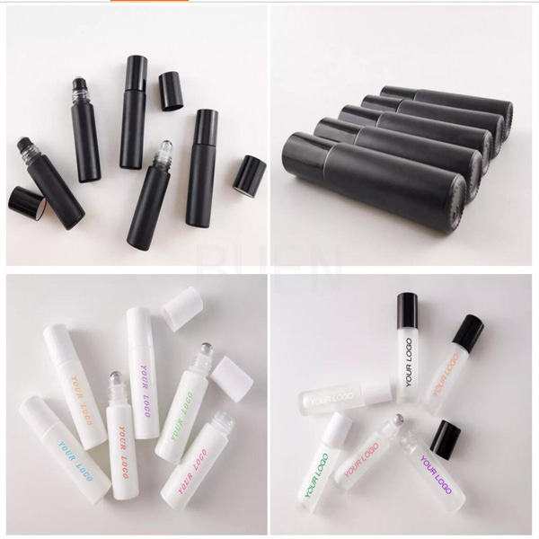 Leak Proof Roller Perfume Bottles 5ml Matte Black With Metal Ball Lid