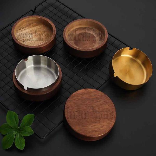 Wooden Ashtray with Lid for Smokers Stainless Steel Liner Ash Tray Windproof Durable Easy to Clean Cool Ashtrays