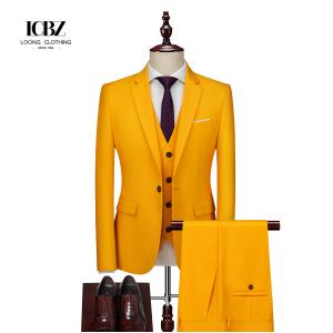 Men's 3-Piece Suit Set Flat Front Woolen Cloth Jacket Pants Vest for Formal
