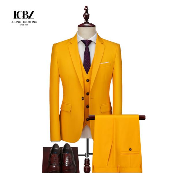 Men's 3-Piece Suit Set Flat Front Woolen Cloth Jacket Pants Vest for Formal