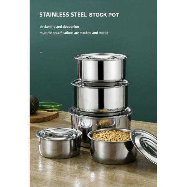 Hot Selling Kitchen 5 Pcs Cooking Pot 410 Stainless Steel Cookware Set Kitchen Soup Stock Pot Set