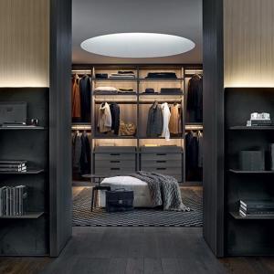 Popular Rattan Style Wardrobe , Particleboard Melamin Glass Walk In Closet