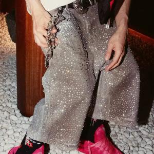 Streetwear Short Pants All Over Print Rhinestone Denim Diamond Shorts Eco