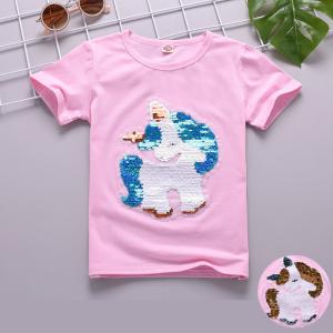 Kids Short Sleeved Cotton Sequins Summer Clothing Double Sided Color Changing