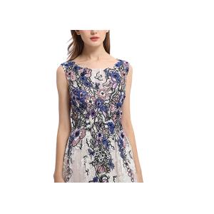 White Lace Embroidery Floral Sleeveless Formal Evening Gowns With Built - In Bra