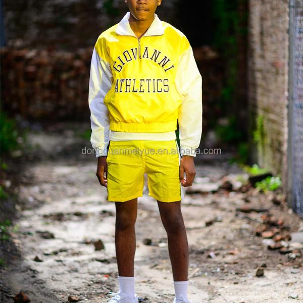 Custom Embroidered Patch Logo Windbreaker Long Sleeve Button up Shirt Men Nylon Shorts Uniforms Athletic Short Sets for Men