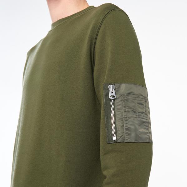 Plain Army Green Crew Neck Sweatshirt Anti - Shrink Printed Technics Without Hood