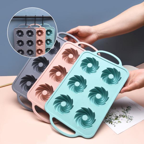 Buy Heat Resistant 6 Cavity Silicone Baking Mold With Iron Handle at wholesale prices