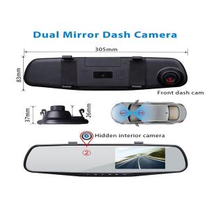 4.3 Inch HD 1080P 2 Channel Mobile DVR Car Dual Lens Dash Cam Rear View Mirror