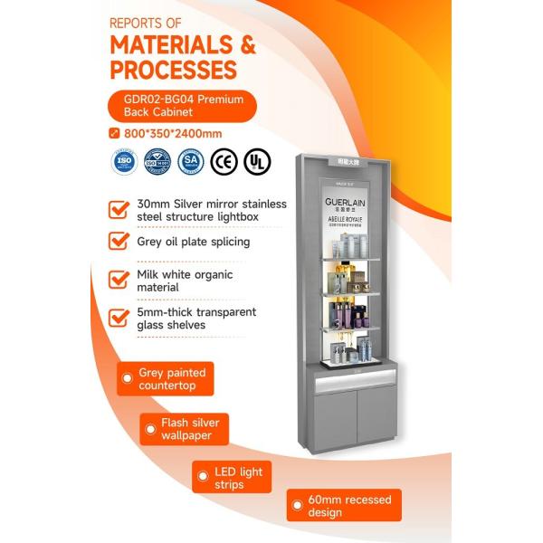 GDR02-BG04 Premium Skincare Display Cabinet with LED Strip Lights and Silver Mirror for Fashion Boutiques