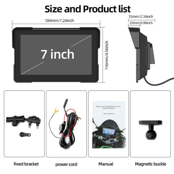 Grandnavi 7 Inch Quick Release Motorcycle Carplay Detachable IP67 Support Wireless Carplay Android Auto for Scooter Motobike UTV