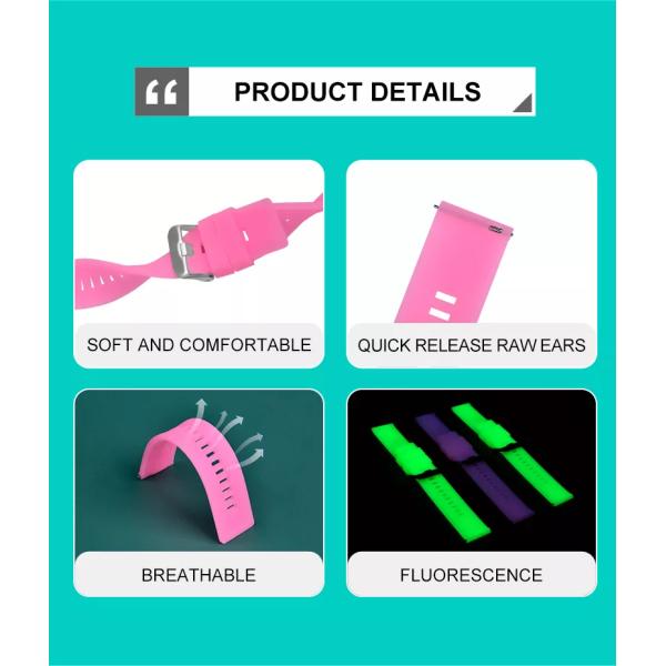 Luminous Quick Release 20mm Silicone Rubber Watch Strap Bands Flexible