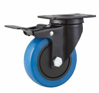 Buy medium duty 5" swivel blue elastic rubber caster total brake,  high elastic rubber castor total brake at wholesale prices