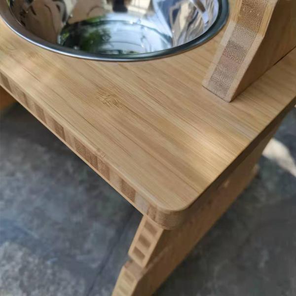 Pet Feeding Food Standing Type Installation Bamboo Neater Feeder with Elevated Bowl