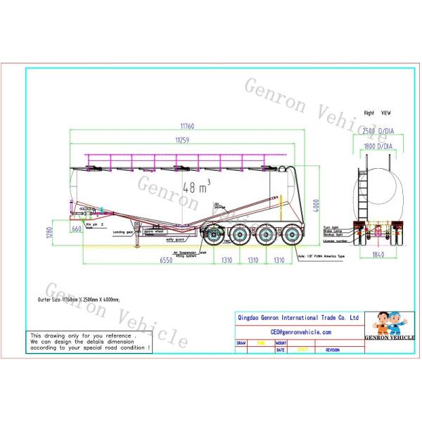 Construction Building Bulk Cement Tanker Semi Trailer With Compressor