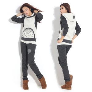 Black Hoodies Set , Women / Ladies Hooded Sweatshirts Cotton Windproof