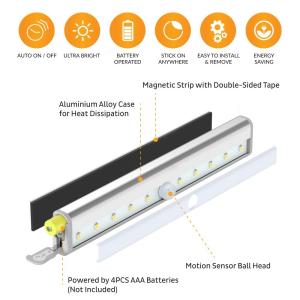 LED Motion Sensor Light 10 LED Under Cabinet Lighting - Stick On Lights Magnetic
