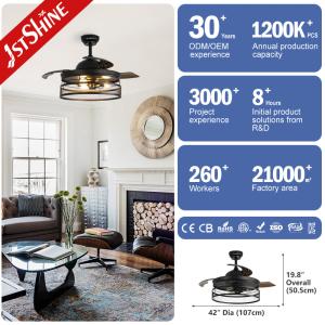 Wall Control 42 Inch Black Color PC Blades Dimmable Invisible Ceiling Fan with