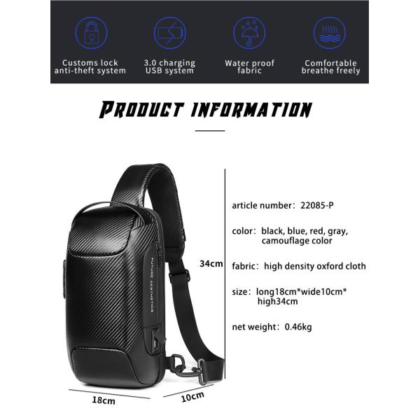 OEM/ODM Carbon Fiber Streamline Anti Theft Sling Bag Rainproof