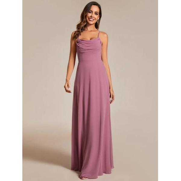 Boat Neck Empire A-line Ruffled Adjustable Spaghetti Strap Zipper Purple Orchid Chiffon Bridesmaid Dresses