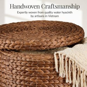 Tall Water Hyacinth Wicker Basket with Handles | Natural, Brown, Natural