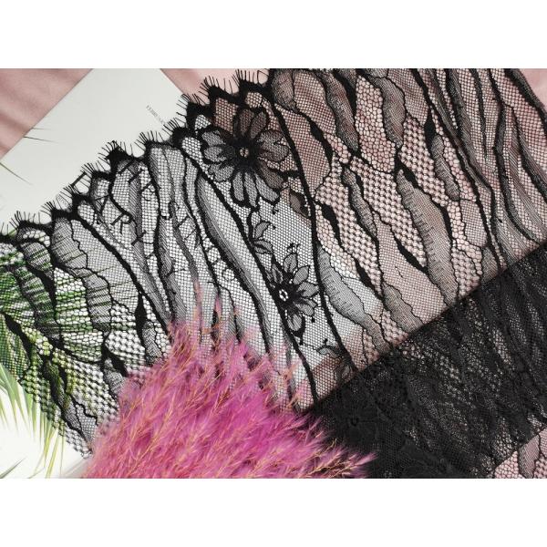 Buy Black Lurex Metallic Flower Line French Chantilly Lace Fabric at wholesale prices
