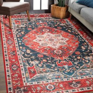 Bohemian Style Floral Print Living Bedroom Rug with Non-Shedding Function and
