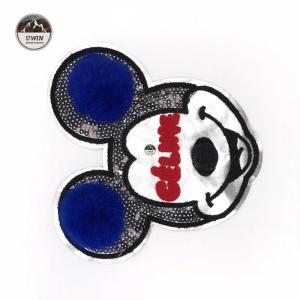 Quality Cartoon Character Mickey Mouse Patches , Disney Iron On Patches With Fluff Ball Special Craft for sale