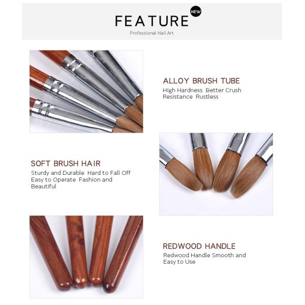 Professional Wholesale Superior Art High Quality 11 Different Sizes Custom Kolinsky Acrylic Nail Brush